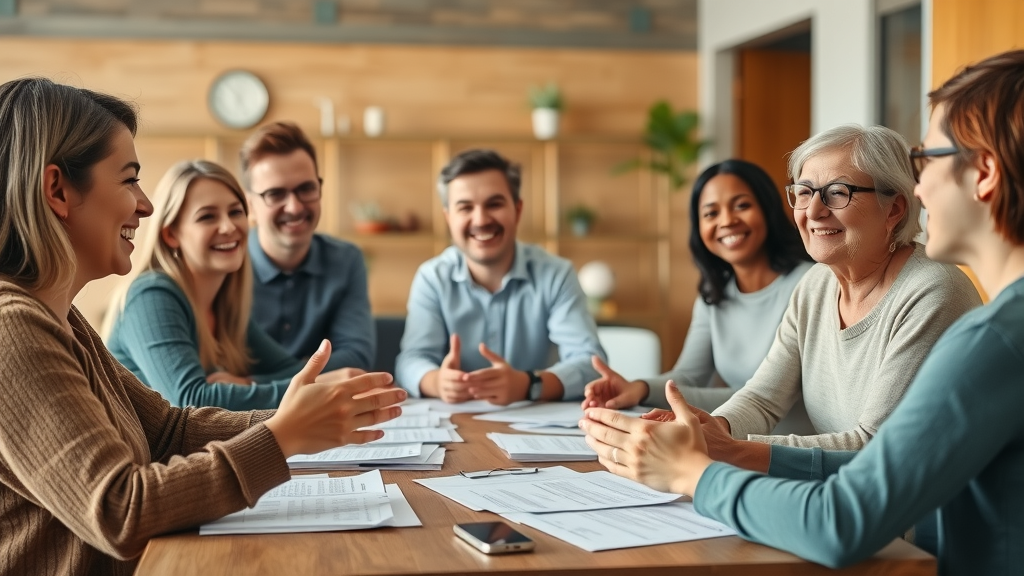 Supportive parenting group receiving actionable advice on parenting styles