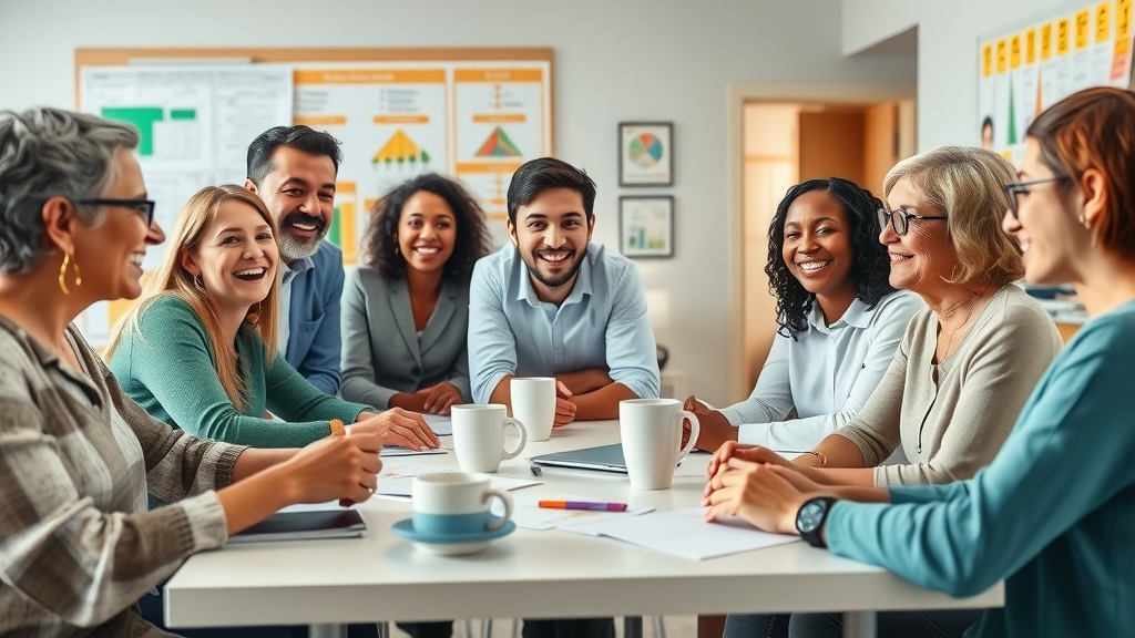 Diverse team of educators and parents collaborating to support a teen