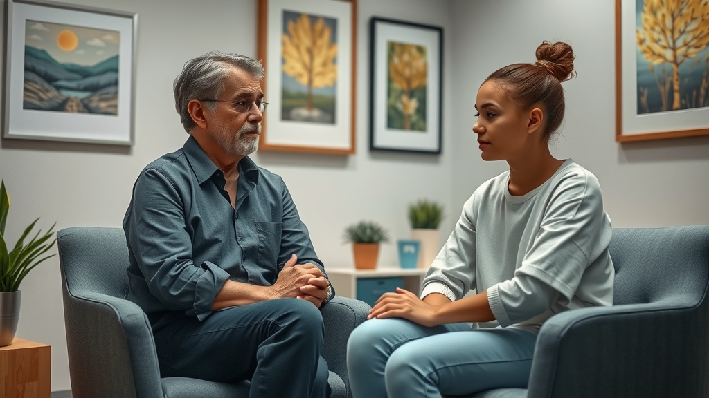 Crisis intervention for teens: teen and mental health professional in private office