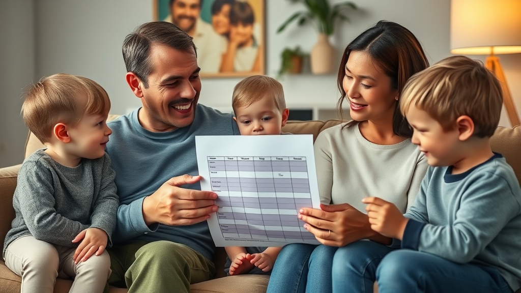 Two parents setting very different boundaries in a family room, contrasting the discipline methods of permissive versus authoritative parenting