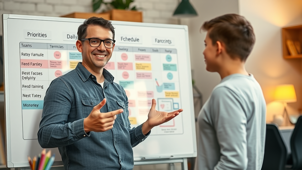 parent outlining priorities on a whiteboard - management skills for parents