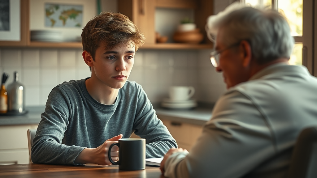 Concerned parent talking with a teen about teenage anger and anger issues at home