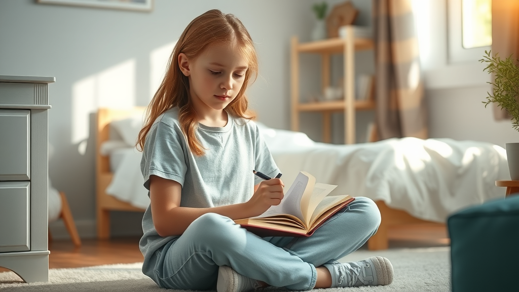 Teen girl writing in journal to handle anger issues and improve mental health