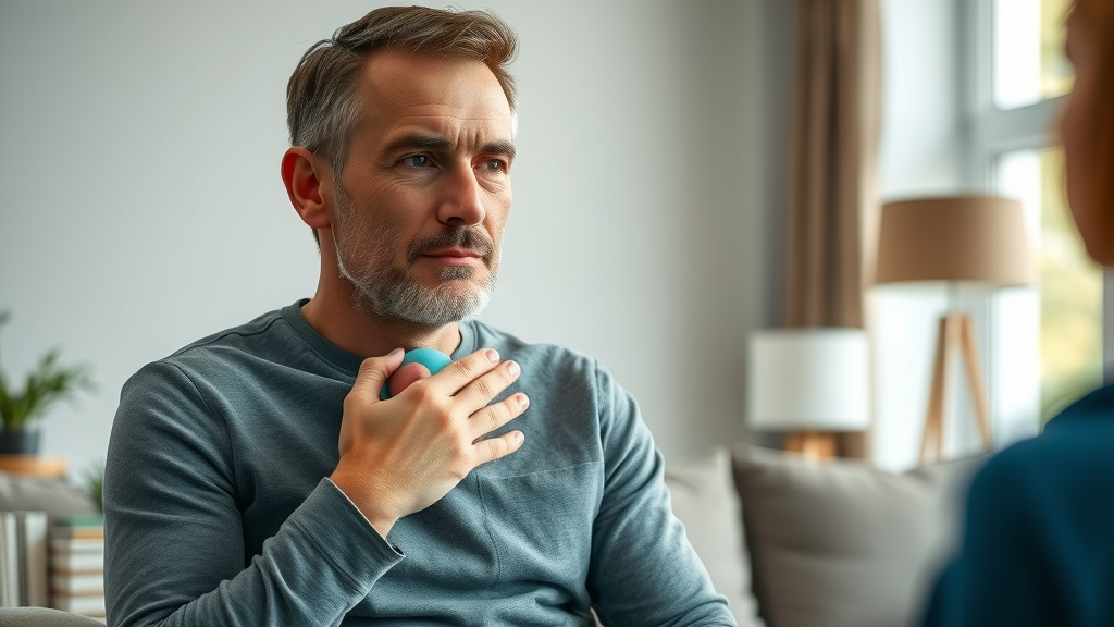 Father modeling healthy behavior and coping with anger issues before talking to teen