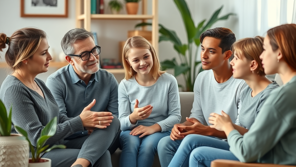 Family therapy session enhancing teen addiction recovery support by improving communication and trust