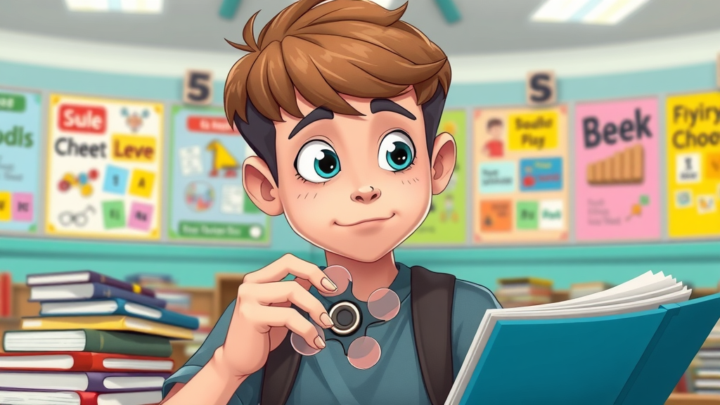 teenage boy with fidget spinner, ADHD distraction, surrounded by school books, classroom setting, health disorders and youth substance use