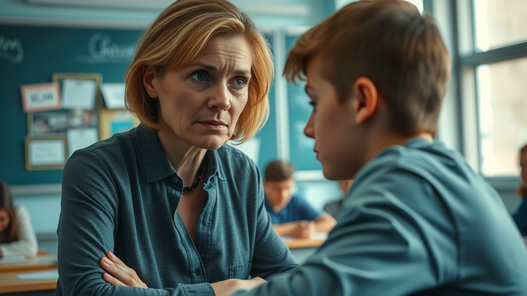 concerned teacher noticing withdrawn teenager in classroom, warning signs of teen substance use and mental health, academic setting