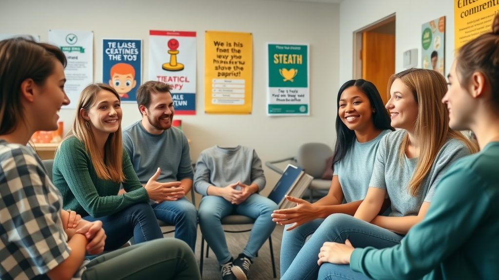 enthusiastic counselor starting teen group therapy, early intervention for substance use and mental health disorders