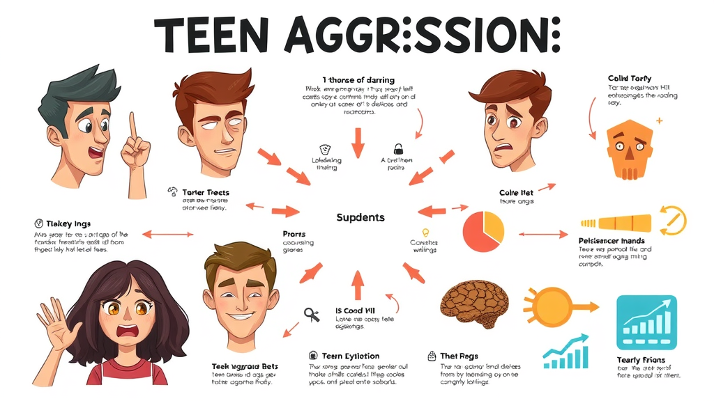 Infographic summarizing types, causes, and prevention of teen aggression risky behavior