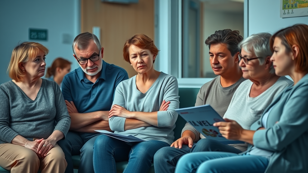 concerned parents discussing consequences of risky behaviors linked to mental health in teens in a hospital setting