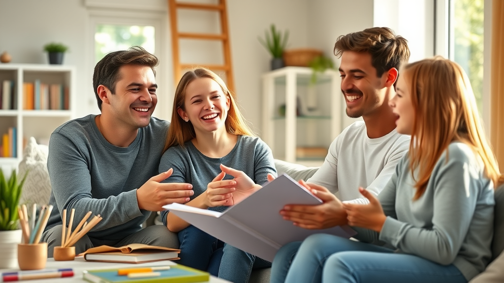 joyful family and teens working together on a project showing protective factors for risky behaviors in mental health