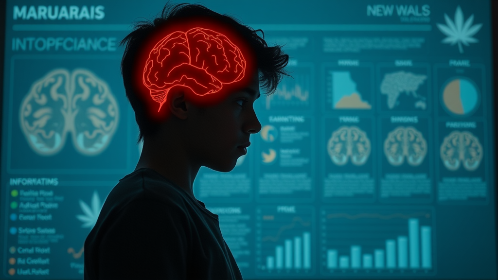 infographic showing the impact of teen marijuana use on highlighted brain regions, modern educational background