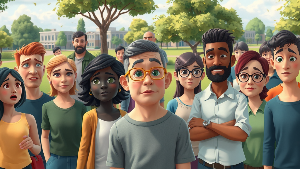 diverse community in park reflecting mixed views on teen marijuana use, schools and clinics in background