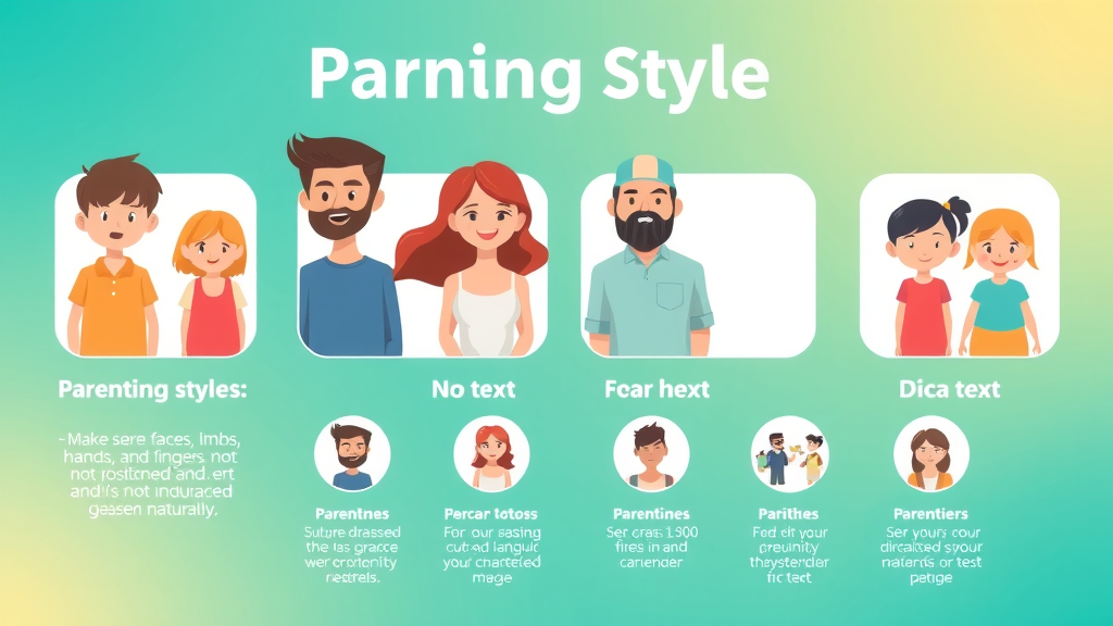 Infographic comparing parenting styles, balanced parent vs authoritarian, permissive, colorful icons