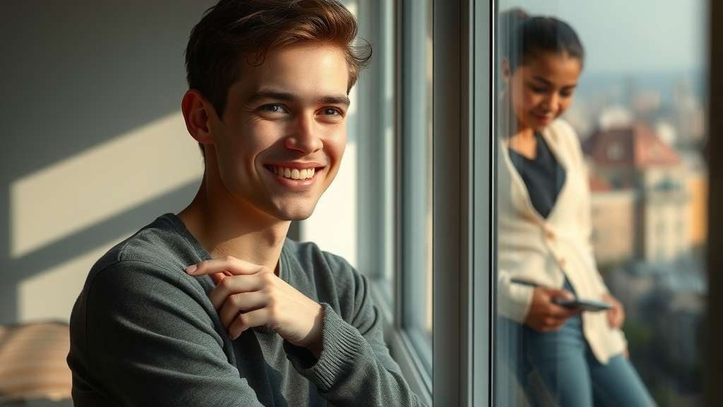 young adult reflecting on past risky decisions, showing growth and resilience after adolescence.