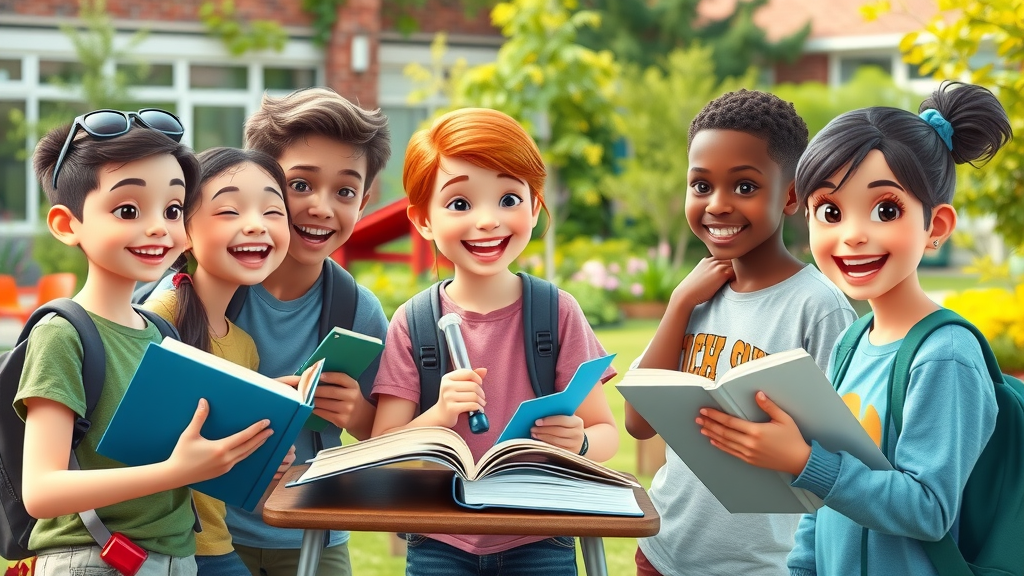 happy teens collaborating on a project as a demonstration of positive habits outdoors