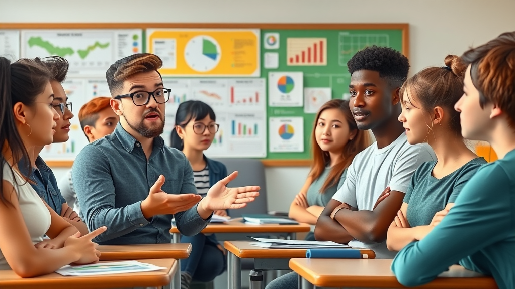 classroom scene with educator and teens learning about sex education and healthy relationships