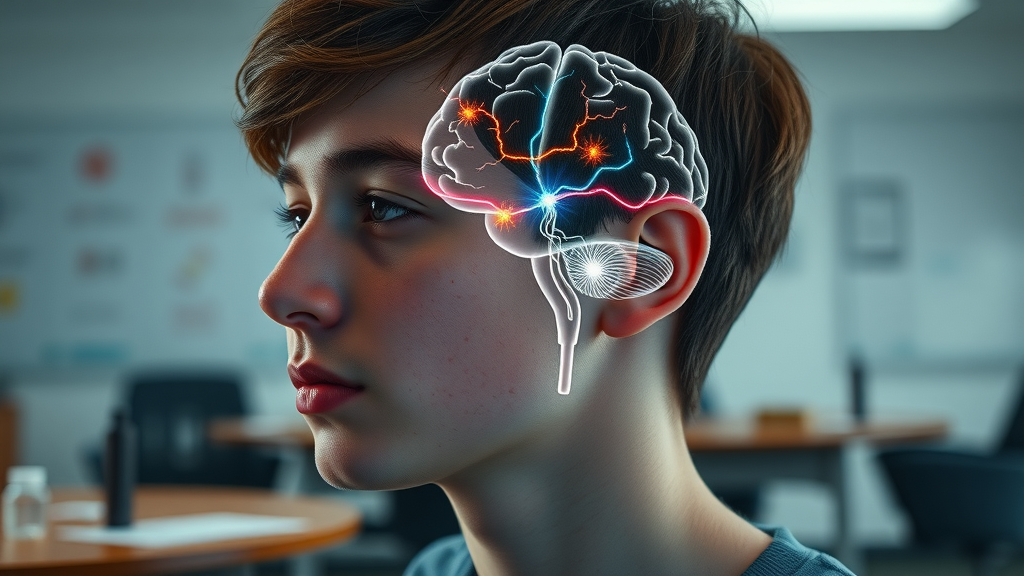 Illustration of a teenage brain with vaping device silhouettes demonstrating effects on brain development and teen vaping risks
